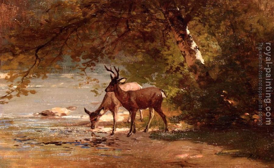 Thomas Hill : Deer in a Landscape